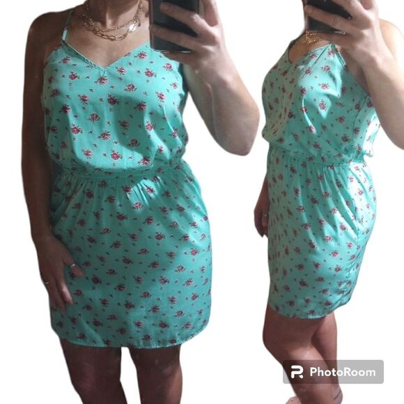 Papaya floral print spaghetti strapped dress with elastic waist - Picture 1 of 9